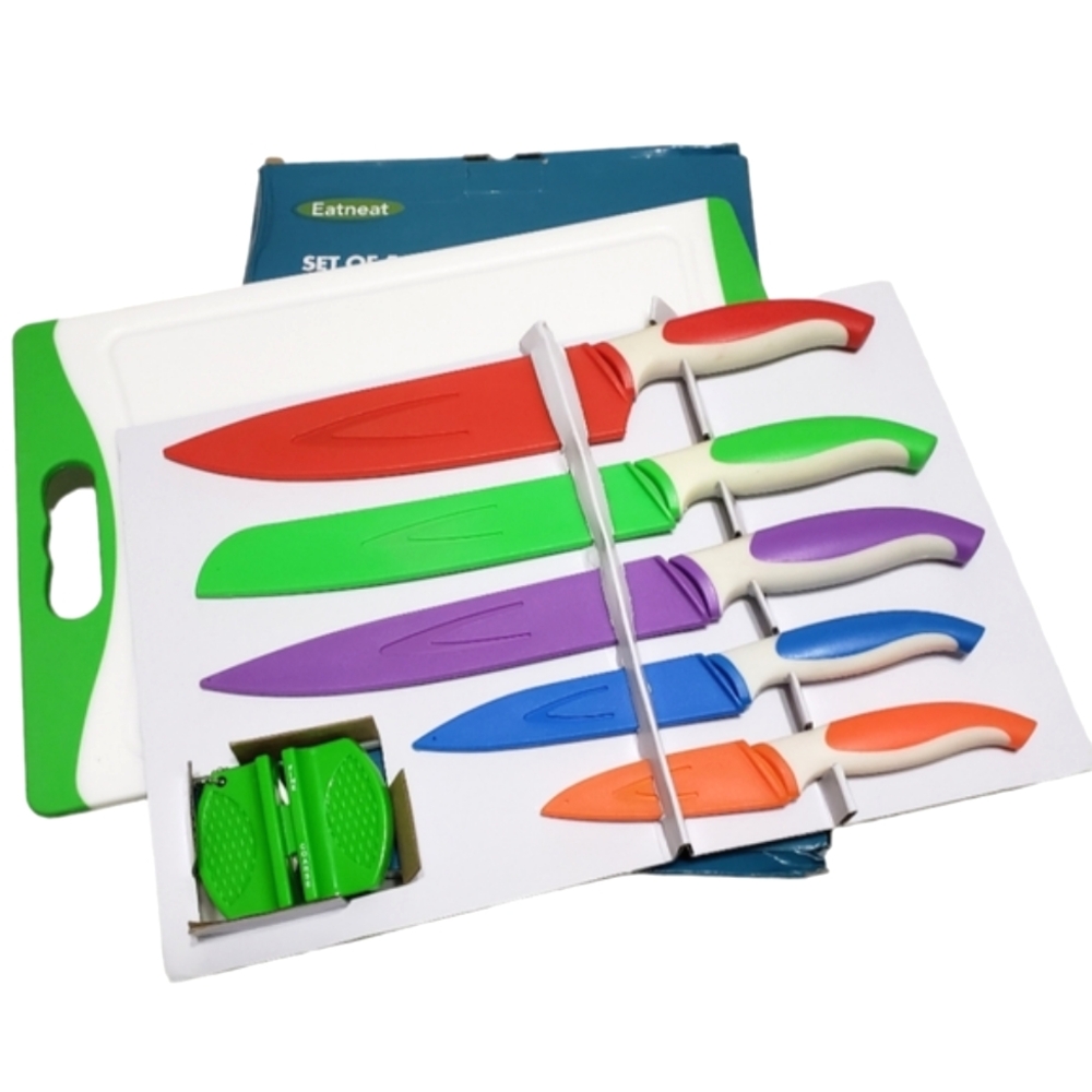 NEW 5-Pc Knife Set Cutting Board and Sharpener by EatNeat